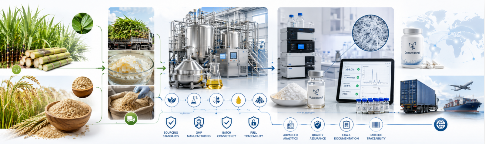 Octacosanol supply chain and quality evaluation