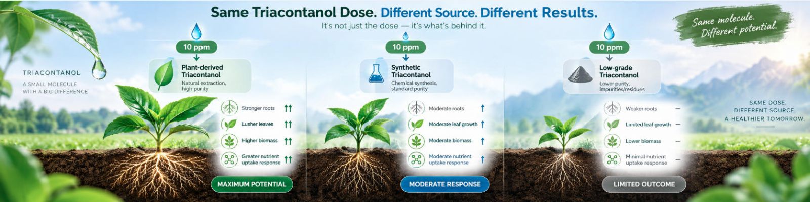 Triacontanol research map: photosynthesis → nutrient uptake → antioxidant signaling → soybean nodulation